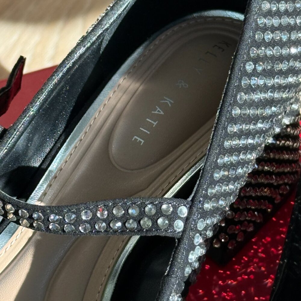Embellished Black Mary Jane Pumps with Crystal Accents - Picture 11 of 13